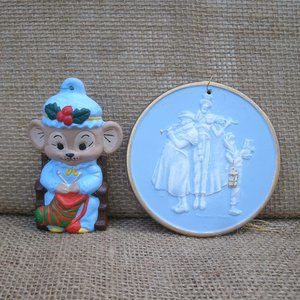 Vintage Handmade Ceramic Holiday Ornaments Set of 2